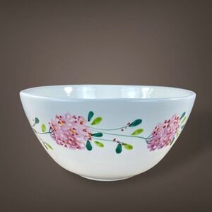 Vintage Pizzato Hand Painted Italian White Art Glass Bowl 9 Inch 1980s - 2000s‎